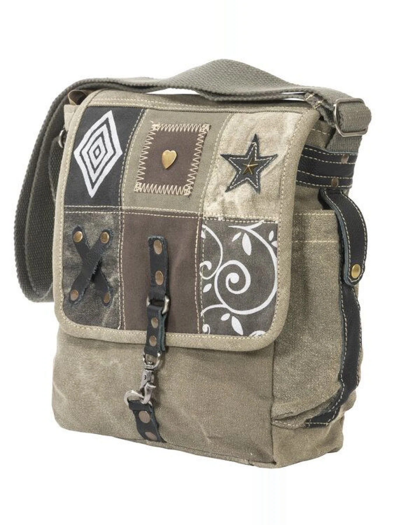 Sunsa Damen Umhängetasche. Canvas Messenger Tasche in Patchwork Design – Ansicht 3