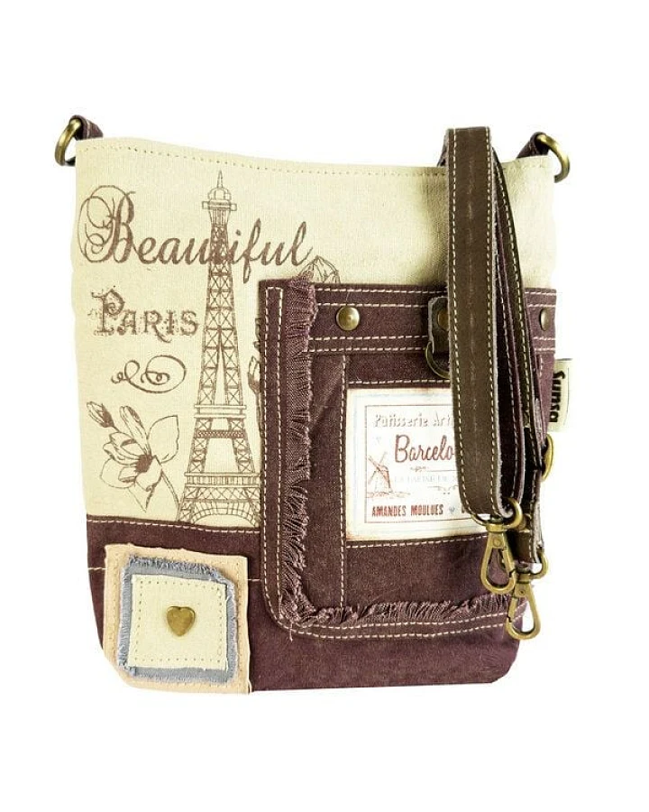 Sunsa Vintage Umhängetasche. Crossover Tasche mit Paris Motiv