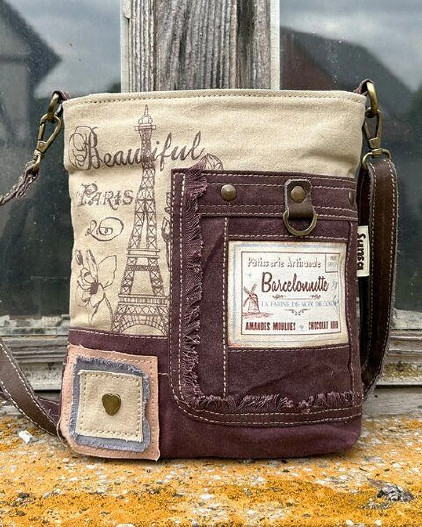 Sunsa Vintage Umhängetasche. Crossover Tasche mit Paris Motiv – Ansicht 2