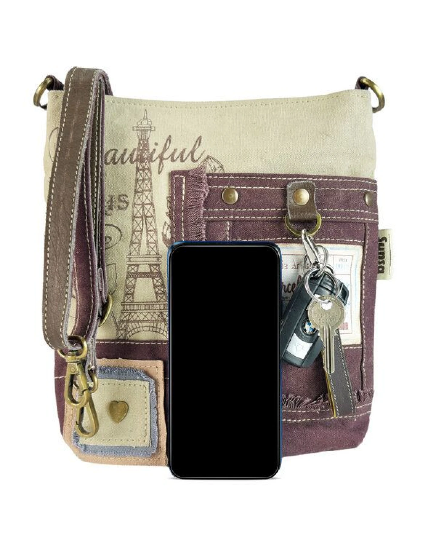 Sunsa Vintage Umhängetasche. Crossover Tasche mit Paris Motiv – Ansicht 3