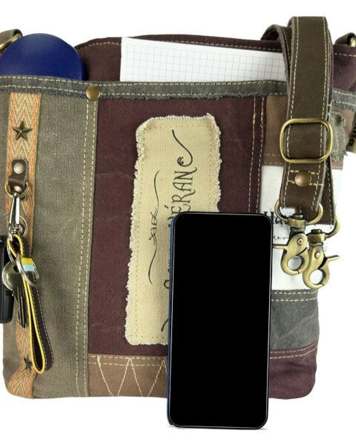Sunsa Vintage Umhängetasche. Patchwork Canvas Crossover Tasche – Ansicht 2