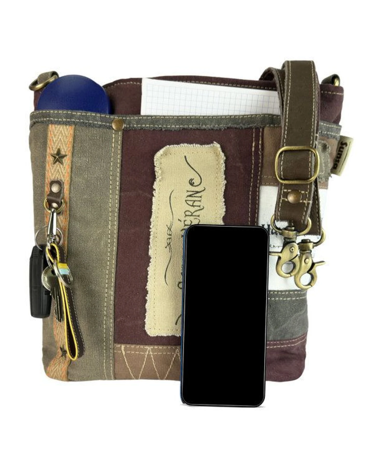 Sunsa Vintage Umhängetasche. Patchwork Canvas Crossover Tasche – Ansicht 2