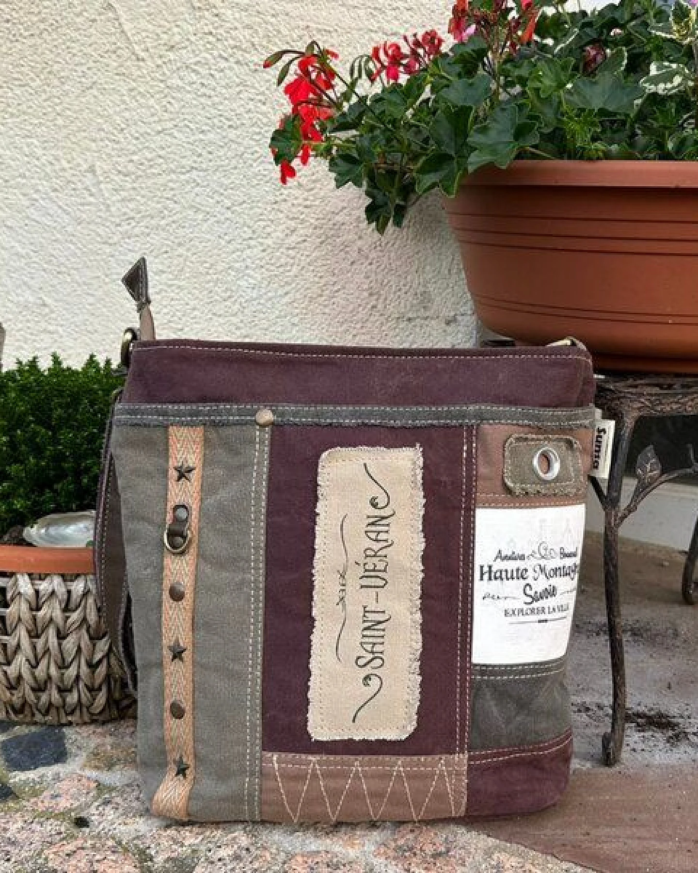 Sunsa Vintage Umhängetasche. Patchwork Canvas Crossover Tasche – Ansicht 3