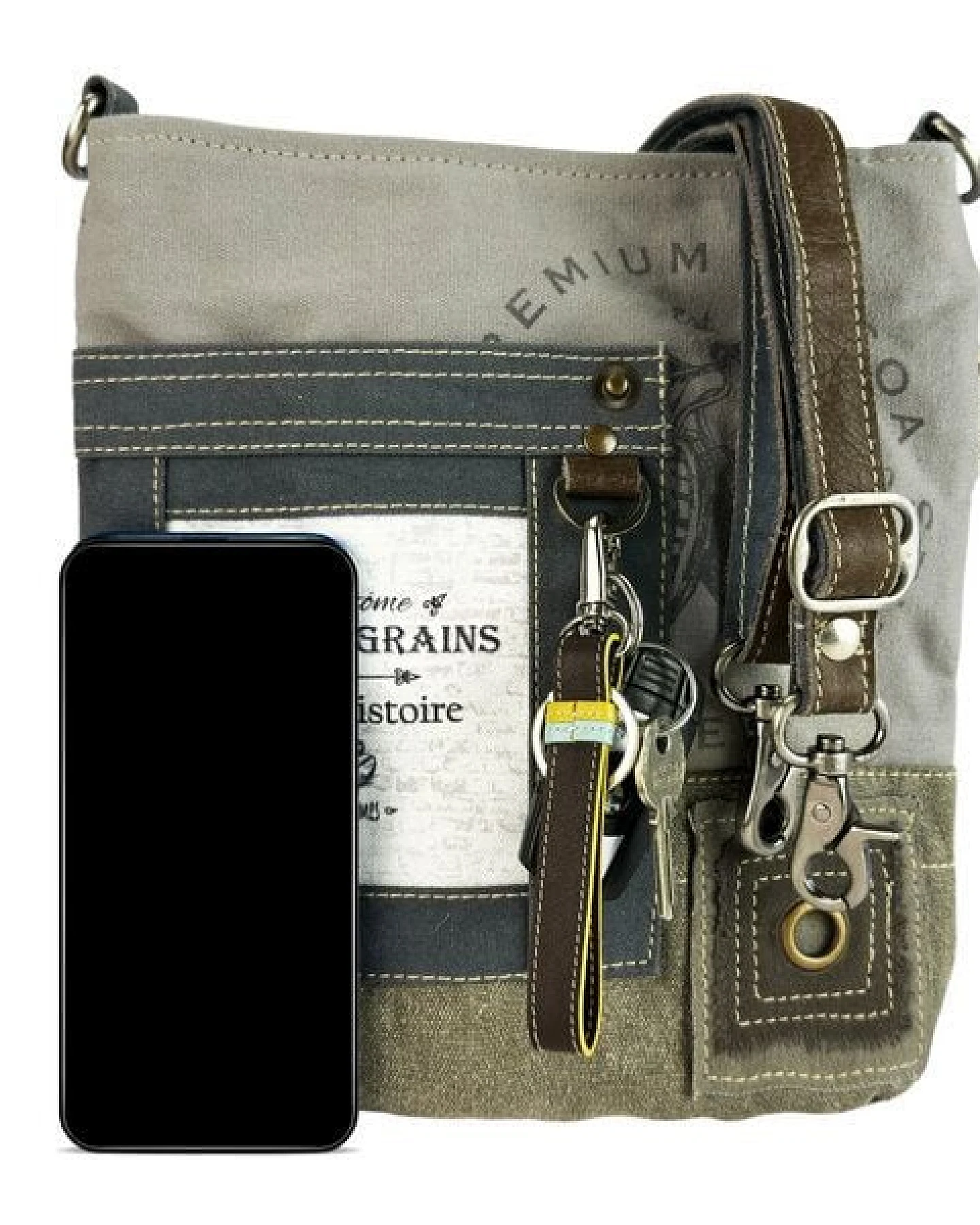 Sunsa Umhängetasche. Graue Crossover Tasche. Vintage Schultertasche – Ansicht 4