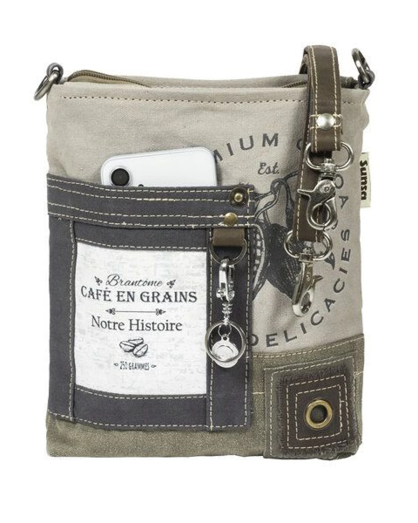 Sunsa Umhängetasche. Graue Crossover Tasche. Vintage Schultertasche – Ansicht 3