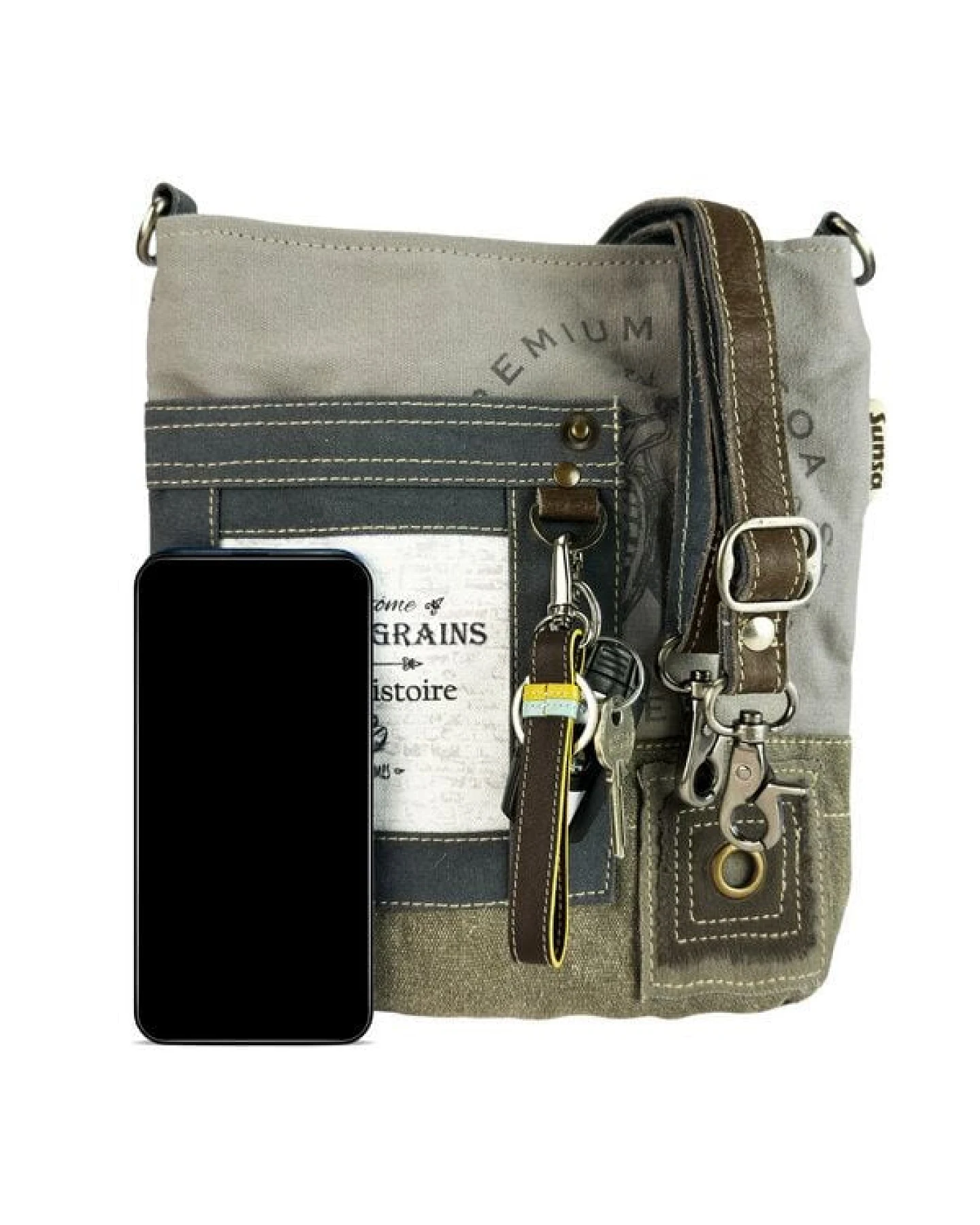 Sunsa Umhängetasche. Graue Crossover Tasche. Vintage Schultertasche – Ansicht 4