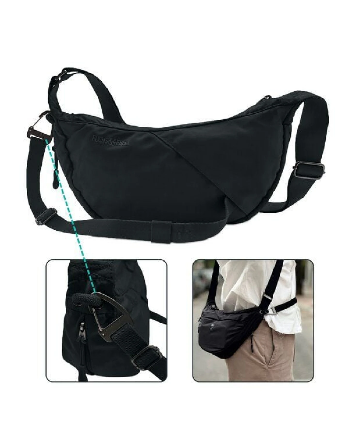 FUCHS & REBELL - BELA Bike Moon Bag – Fester Halt beim Fahren durch 3-Punkt-Gurt – Ansicht 4