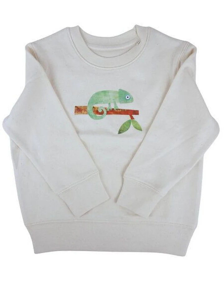 Meladi Kinder Sweater aus Biobaumwolle - Chamäleon auf Natural White