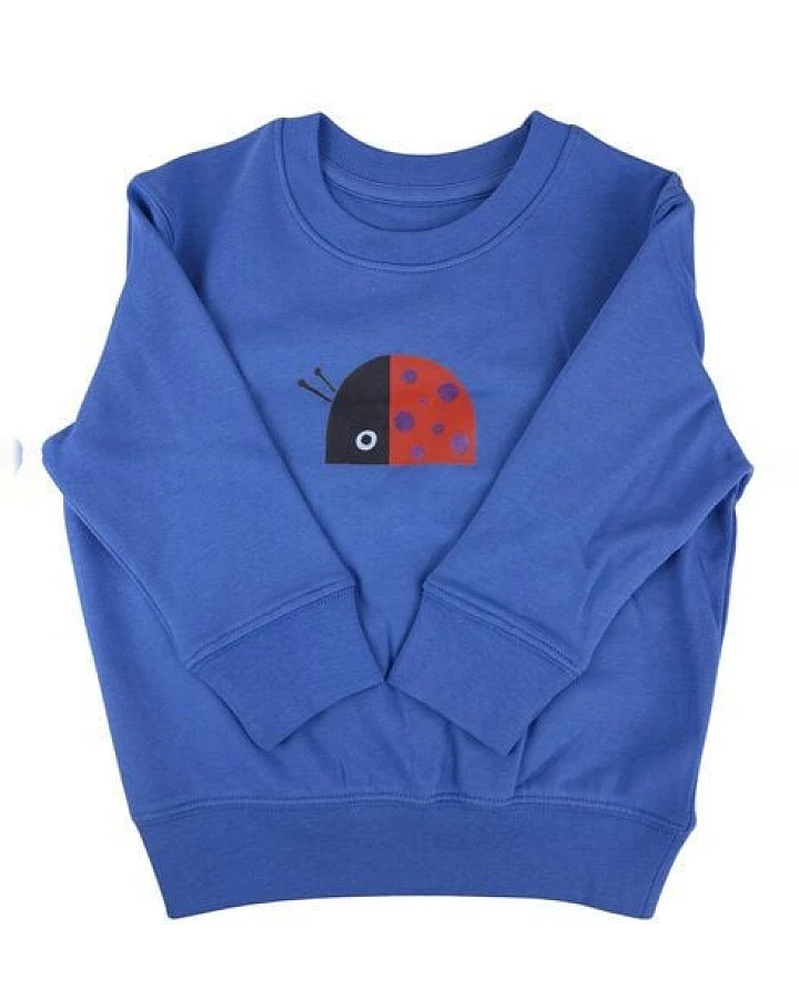 Meladi Kinder Sweater aus Biobaumwolle - Marienkäfer auf Aqua Blue