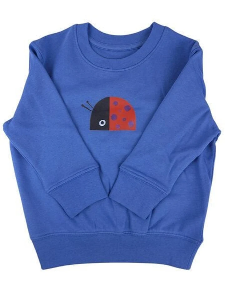 Meladi Kinder Sweater aus Biobaumwolle - Marienkäfer auf Aqua Blue