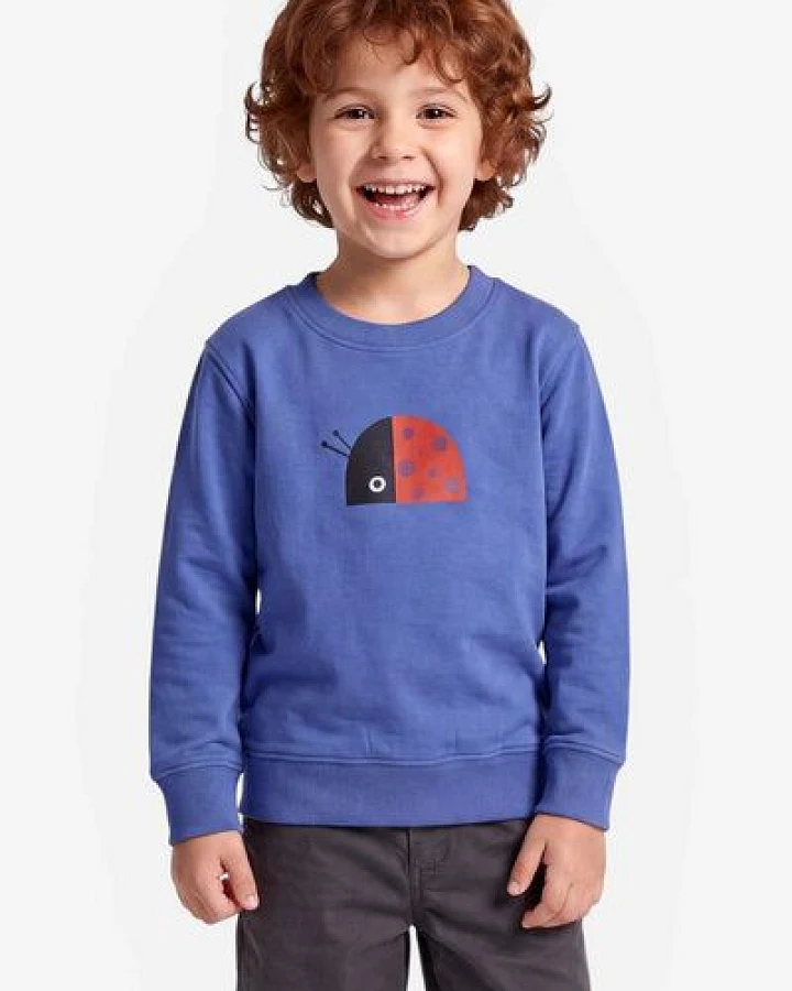 MELAdi Kinder Sweater aus Biobaumwolle - Marienkäfer auf Aqua Blue