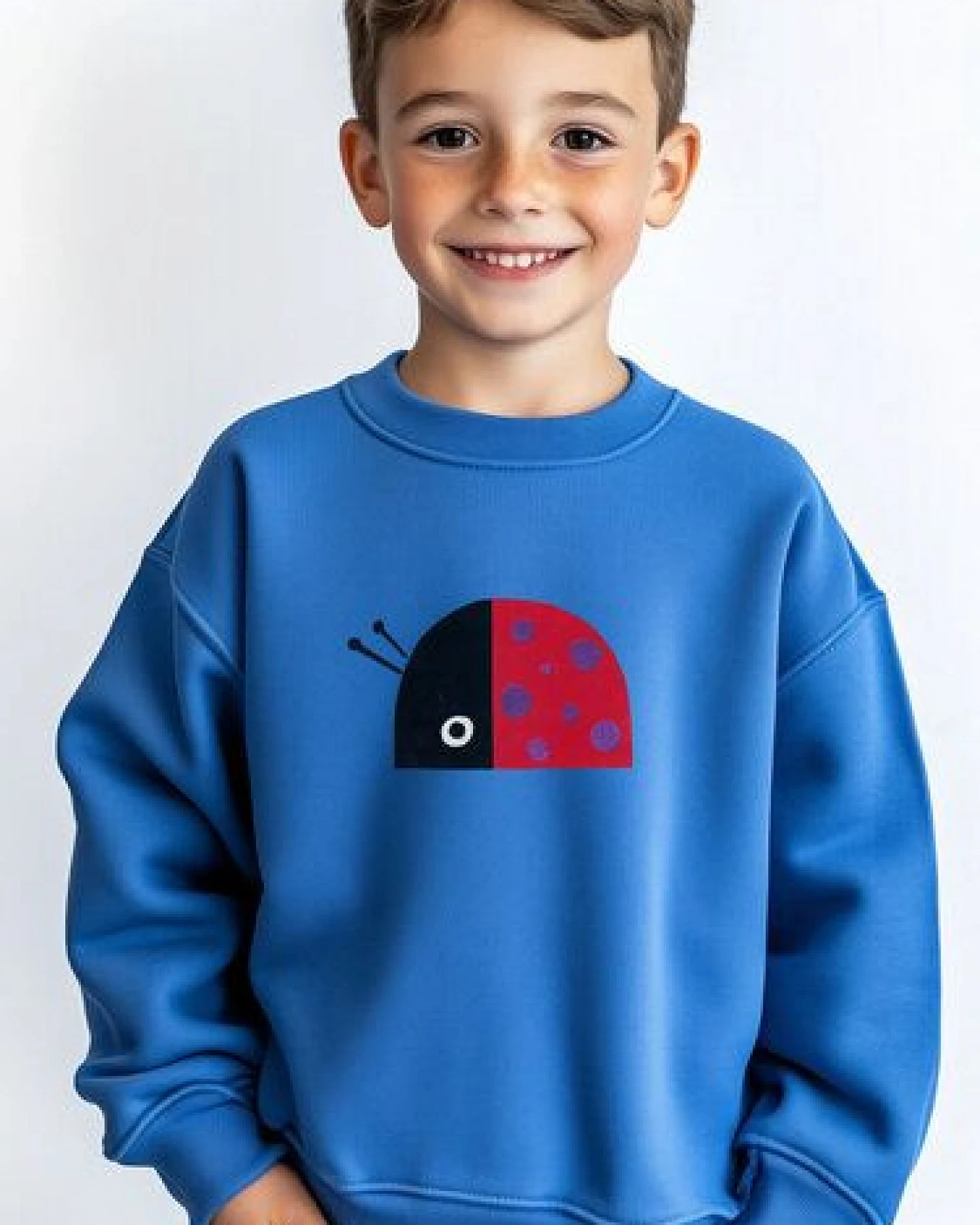 Meladi Kinder Sweater aus Biobaumwolle - Marienkäfer auf Aqua Blue – Ansicht 3
