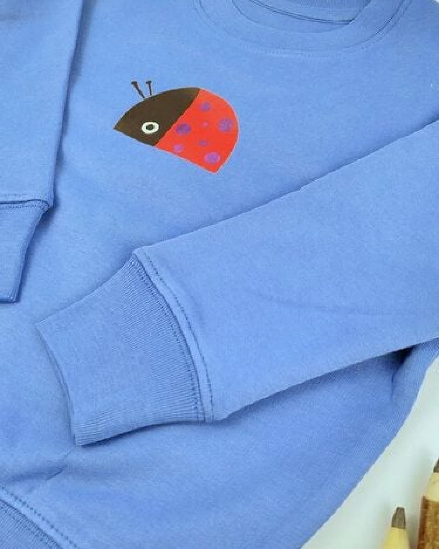 Meladi Kinder Sweater aus Biobaumwolle - Marienkäfer auf Aqua Blue – Ansicht 2
