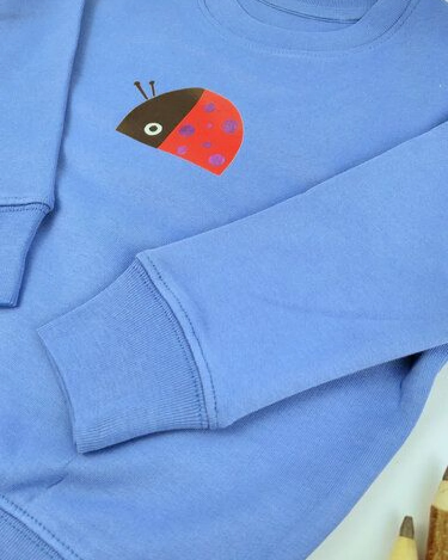 Meladi Kinder Sweater aus Biobaumwolle - Marienkäfer auf Aqua Blue – Ansicht 2