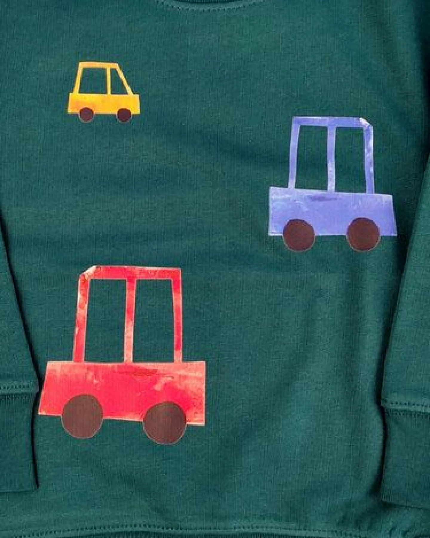 Meladi Kinder Sweater aus Biobaumwolle - Autos auf Forrest Green – Ansicht 4