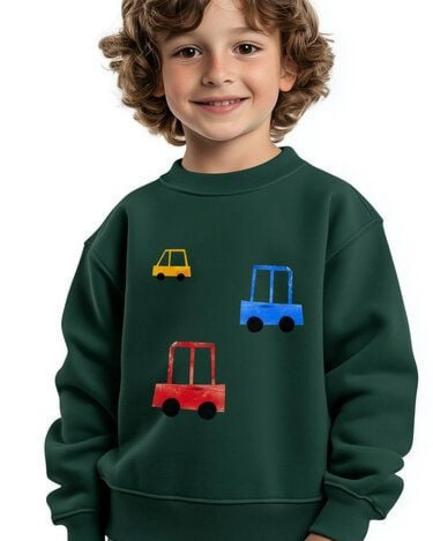 Meladi Kinder Sweater aus Biobaumwolle - Autos auf Forrest Green – Ansicht 2