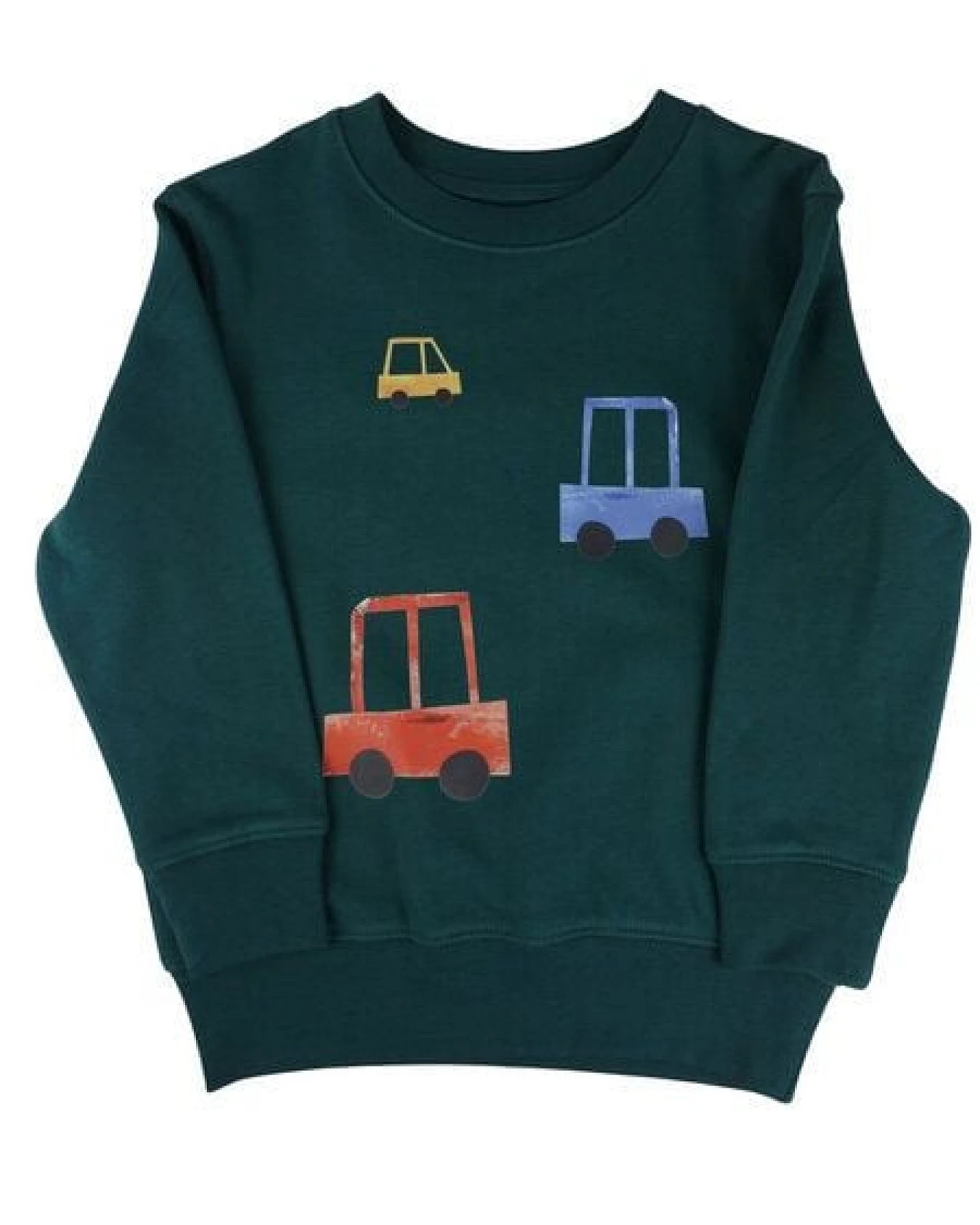 Meladi Kinder Sweater aus Biobaumwolle - Autos auf Forrest Green – Ansicht 3
