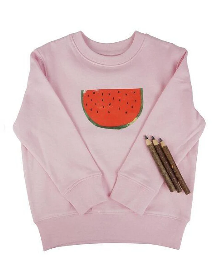 Meladi Kinder Sweater aus Biobaumwolle - Melone auf Light Pink