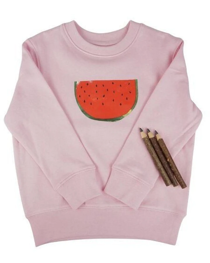 Meladi Kinder Sweater aus Biobaumwolle - Melone auf Light Pink