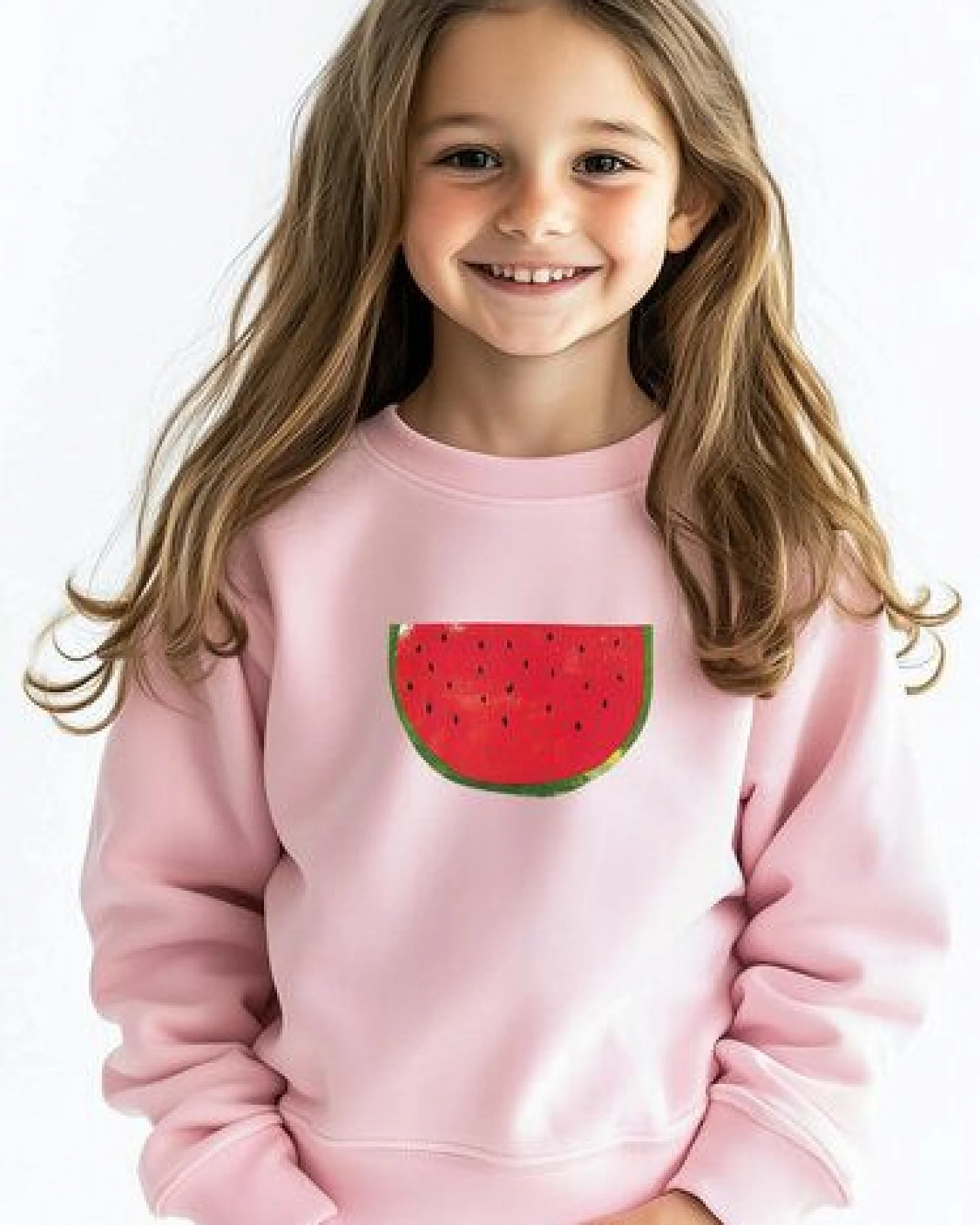 Meladi Kinder Sweater aus Biobaumwolle - Melone auf Light Pink – Ansicht 2