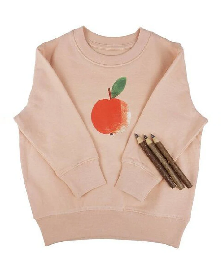 Meladi Kinder Sweater aus Biobaumwolle - Apfel auf Creme Latte