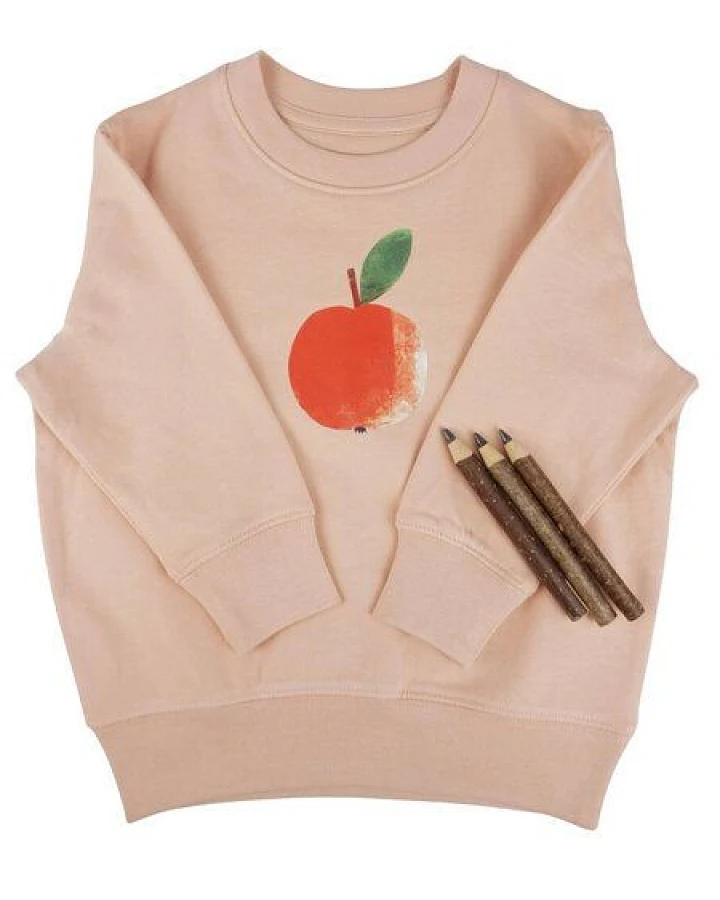 Meladi Kinder Sweater aus Biobaumwolle - Apfel auf Creme Latte