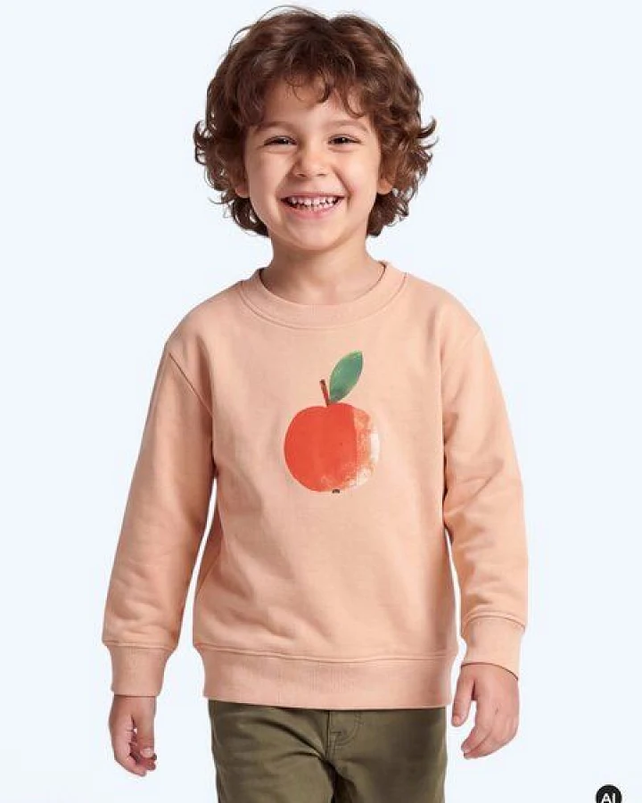 MELAdi Kinder Sweater aus Biobaumwolle - Apfel auf Creme Latte