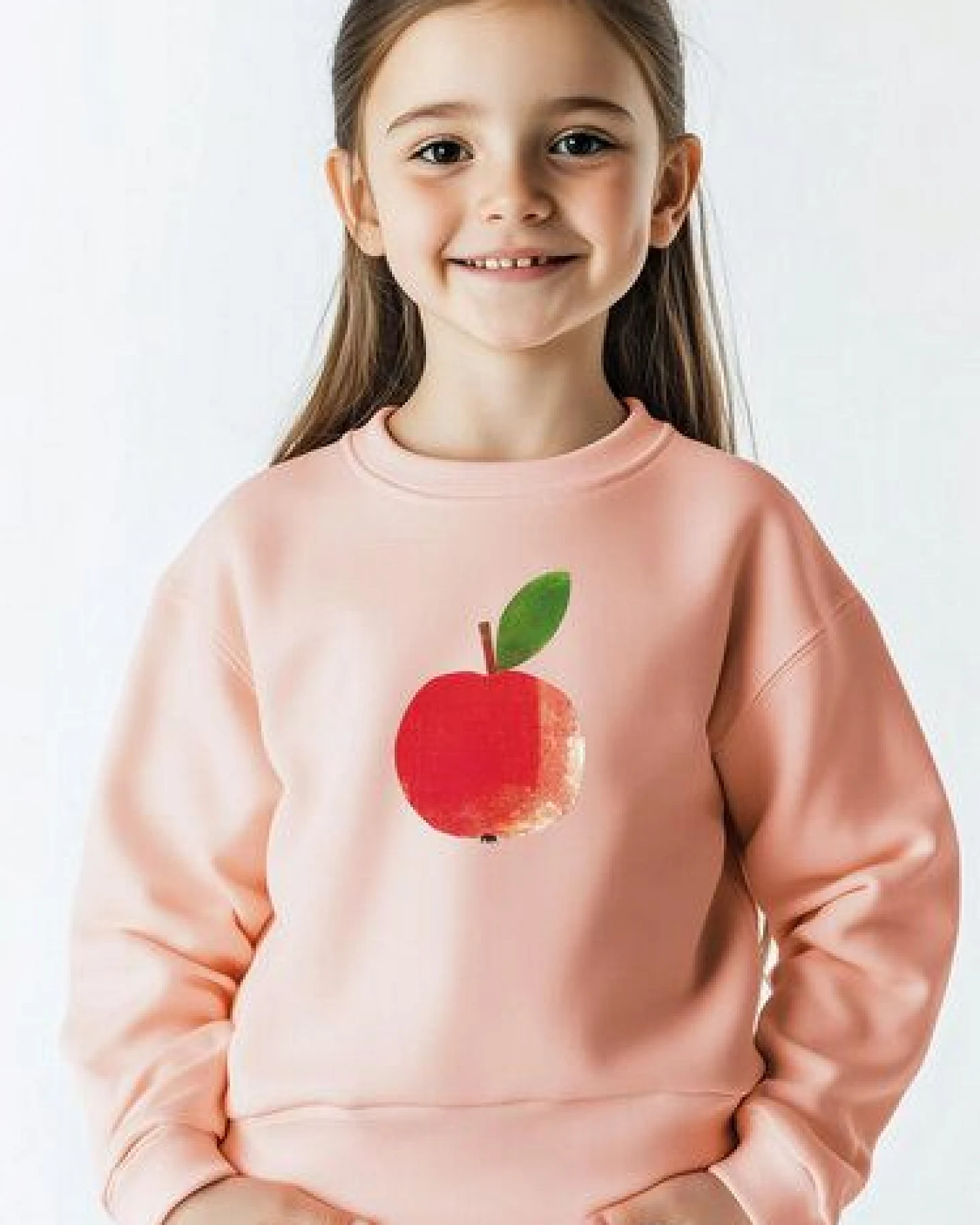 Meladi Kinder Sweater aus Biobaumwolle - Apfel auf Creme Latte – Ansicht 2