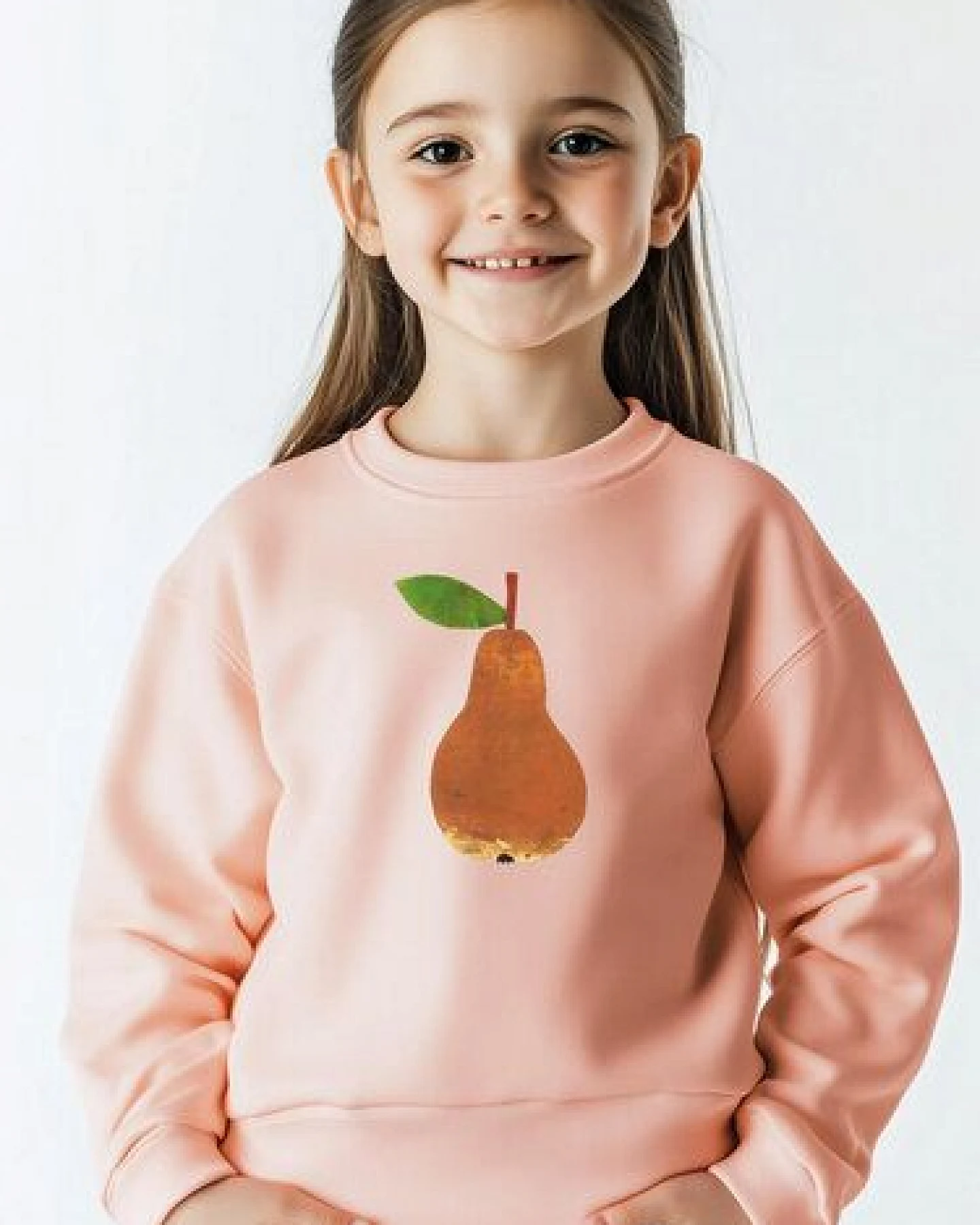 Meladi Kinder Sweater aus Biobaumwolle - Birne auf Creme Latte – Ansicht 3