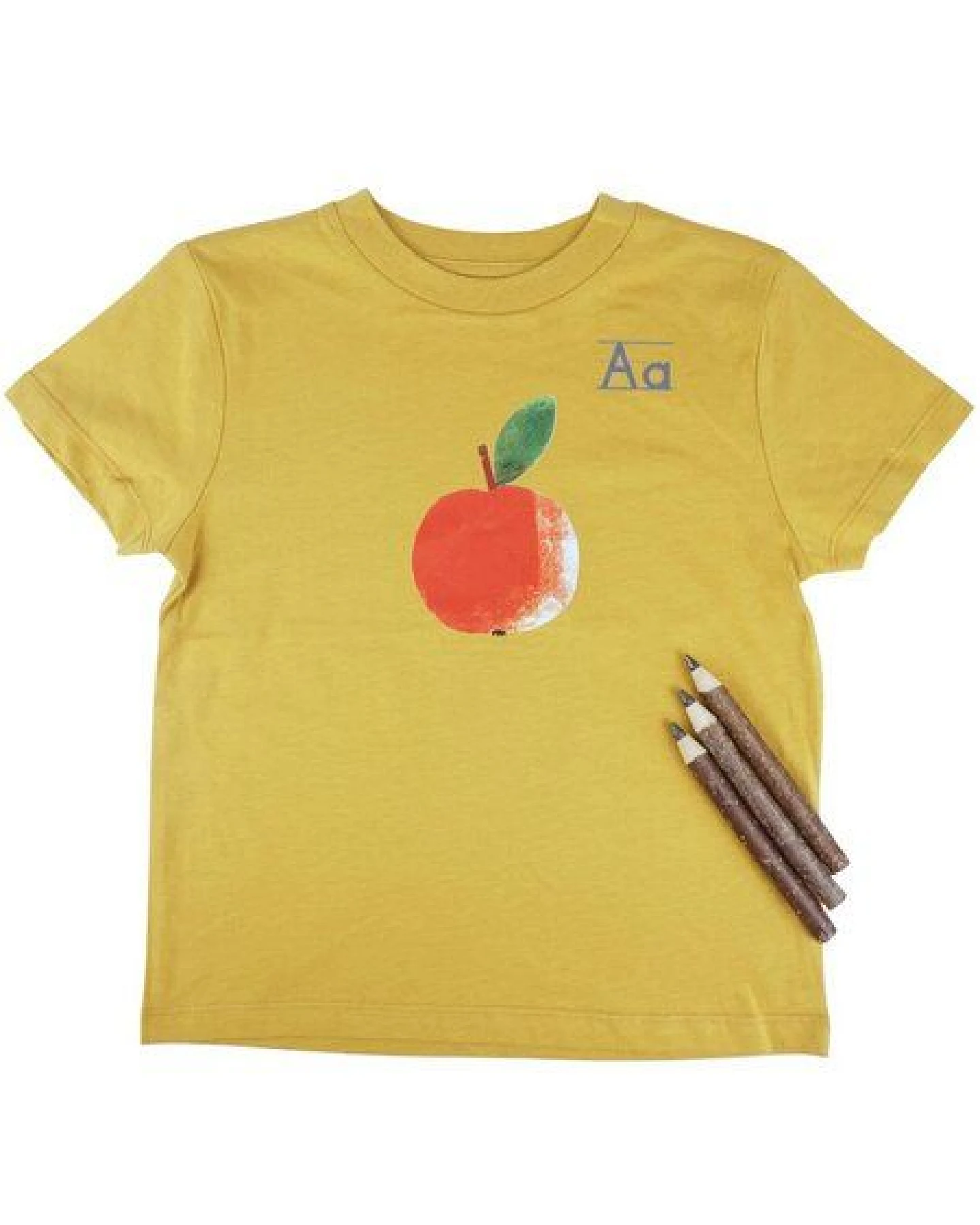 Meladi Kinder Shirt aus Biobaumwolle - Apfel auf Ocre Gelb – Ansicht 2