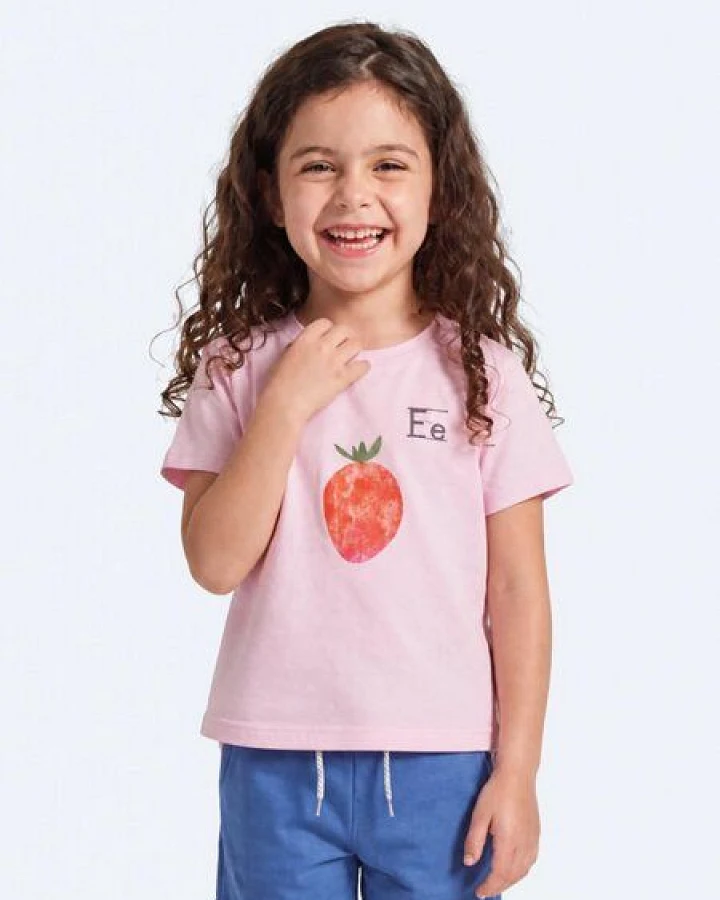 MELAdi Kinder Shirt aus Biobaumwolle - Erdbeere auf Pink
