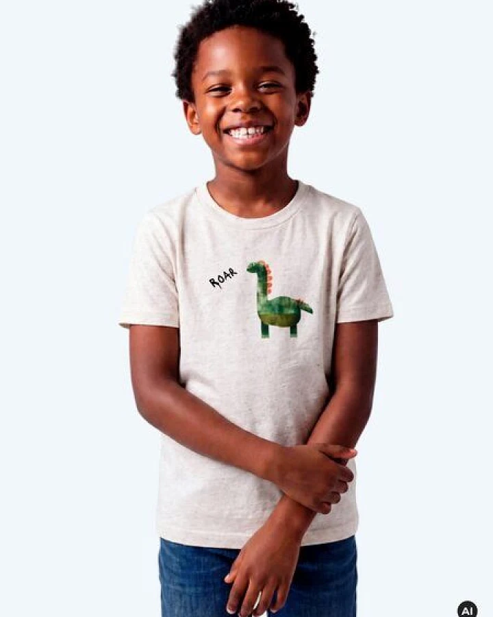 MELAdi Kinder Shirt aus Biobaumwolle - Dinosaurier auf Eco Heather