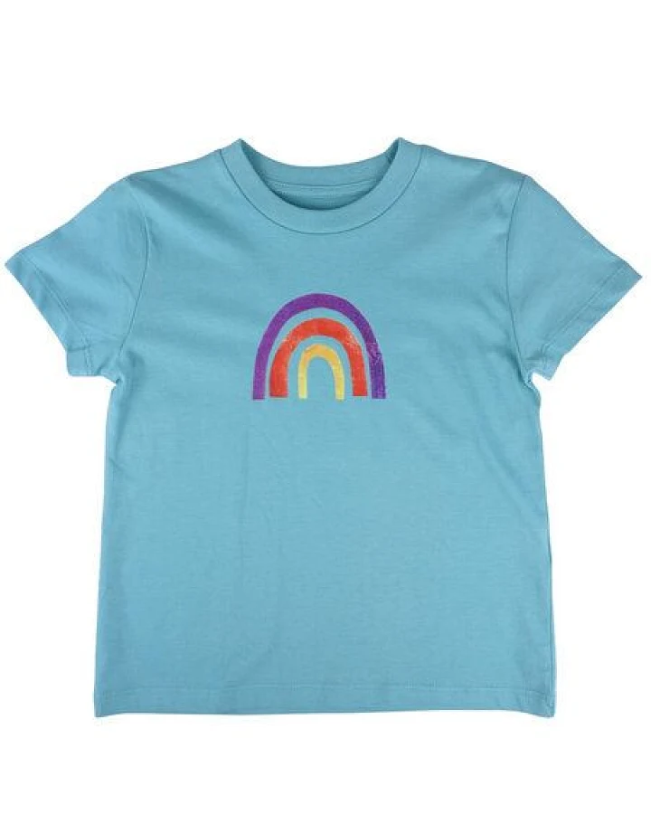 Meladi Kinder Shirt aus Biobaumwolle - Regenbogen auf Türkis