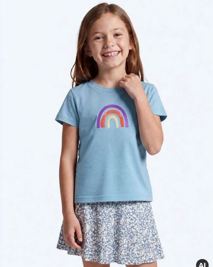 MELAdi Kinder Shirt aus Biobaumwolle - Regenbogen auf Türkis