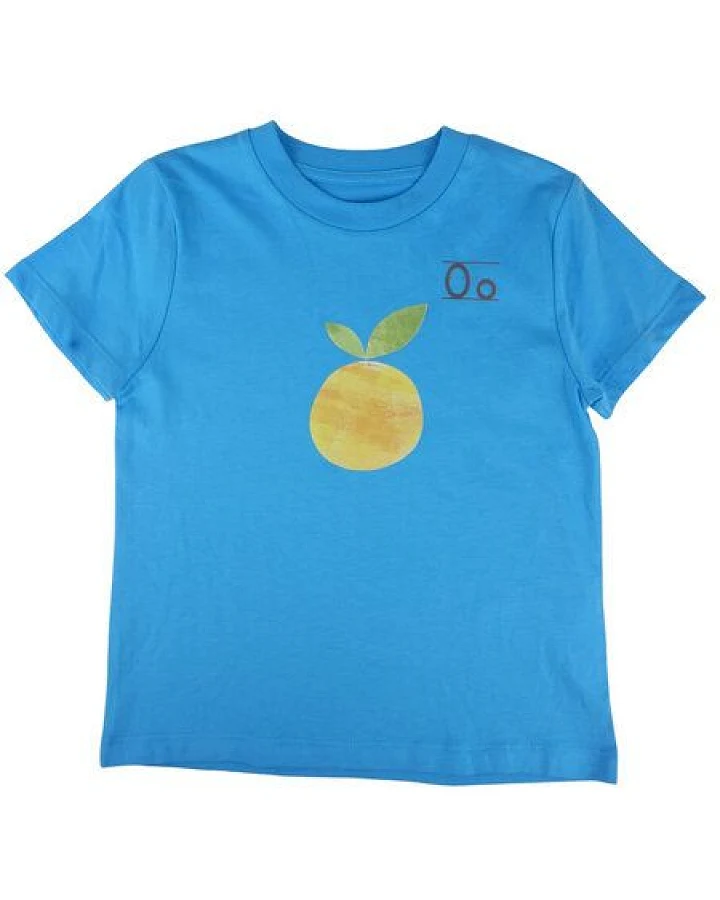 Meladi Kinder Shirt aus Biobaumwolle - Orange auf Aqua Blue