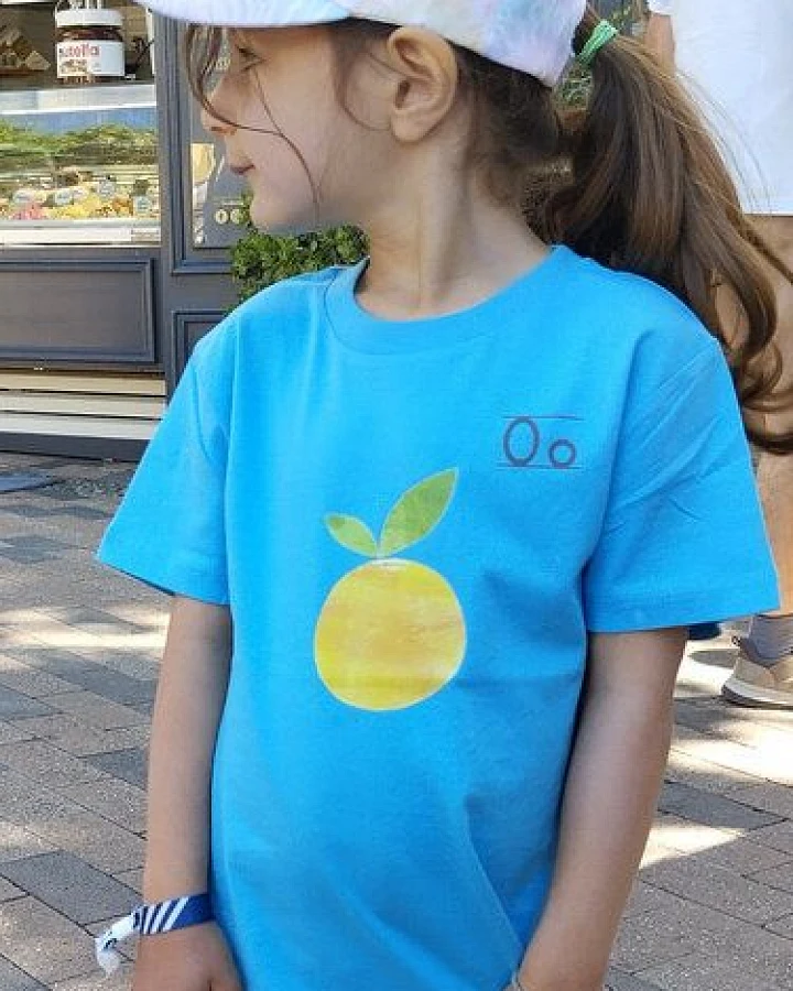 MELAdi Kinder Shirt aus Biobaumwolle - Orange auf Aqua Blue