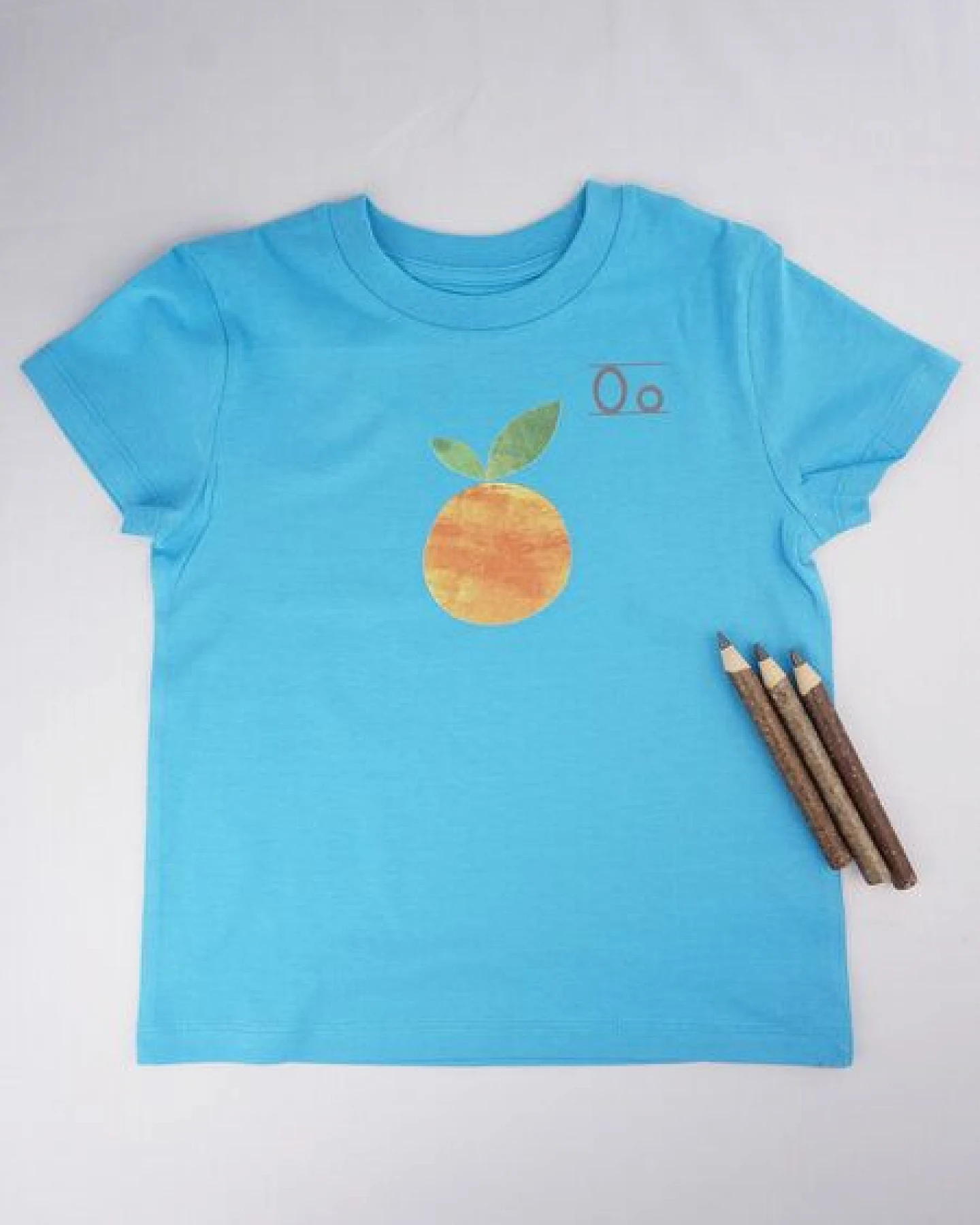 MELAdi Kinder Shirt aus Biobaumwolle - Orange auf Aqua Blue – Ansicht 3