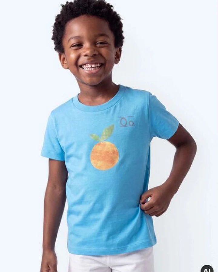 MELAdi Kinder Shirt aus Biobaumwolle - Orange auf Aqua Blue
