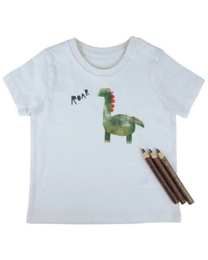 Meladi Kinder Baby-Shirt aus Biobaumwolle - Dinosaurier auf Natural Raw
