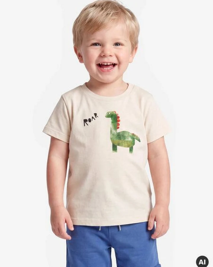 MELAdi Kinder Baby - Shirt aus Biobaumwolle - Dinosaurier auf Natural Raw