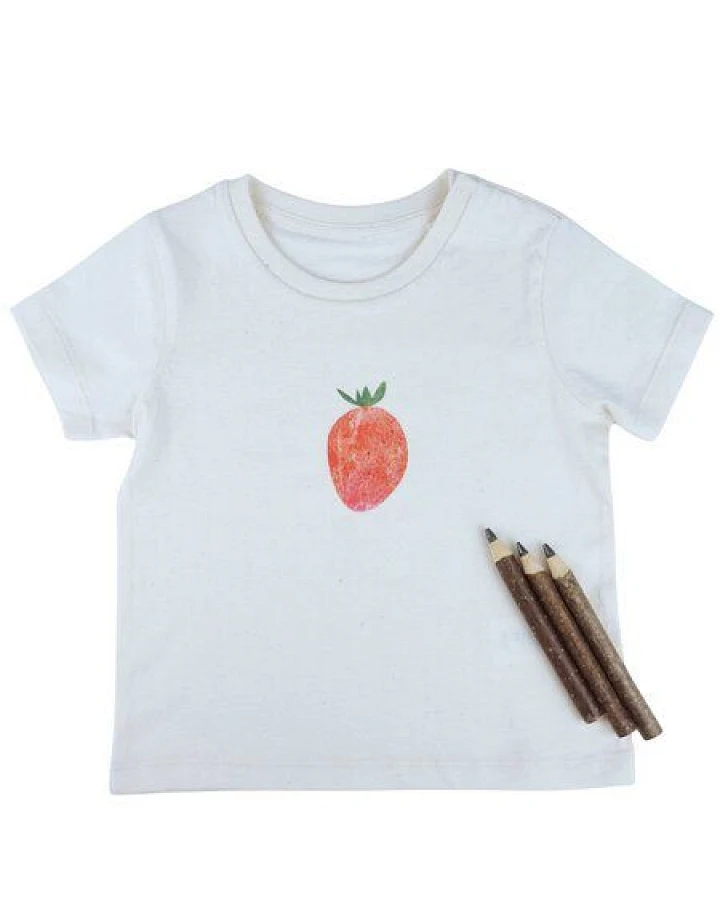 MELAdi Kinder Baby - Shirt aus Biobaumwolle - Erdbeere auf Natural Raw