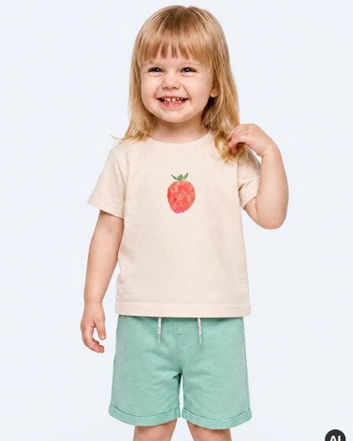 MELAdi Kinder Baby - Shirt aus Biobaumwolle - Erdbeere auf Natural Raw