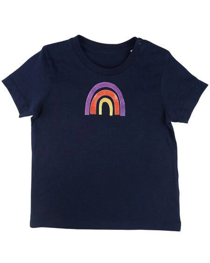 MELAdi Kinder Baby - Shirt aus Biobaumwolle - Regenbogen auf Navy Blau