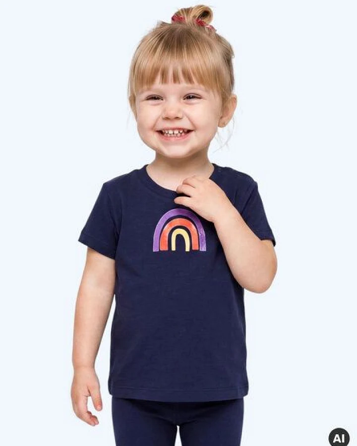 MELAdi Kinder Baby - Shirt aus Biobaumwolle - Regenbogen auf Navy Blau