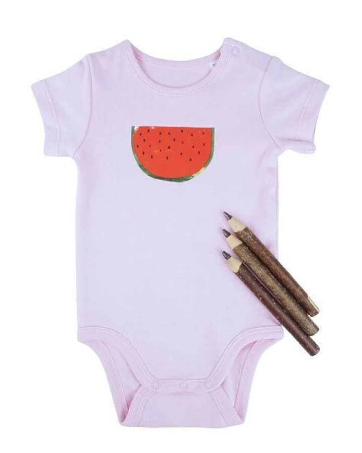 Meladi Kinder Baby-Body aus Biobaumwolle - Melone auf Pink