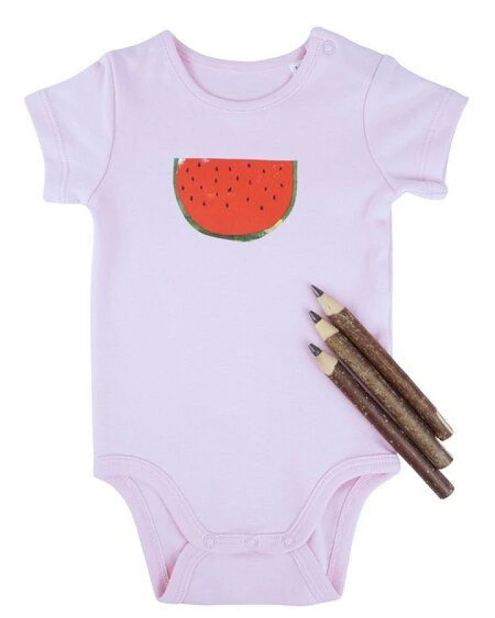Meladi Kinder Baby-Body aus Biobaumwolle - Melone auf Pink