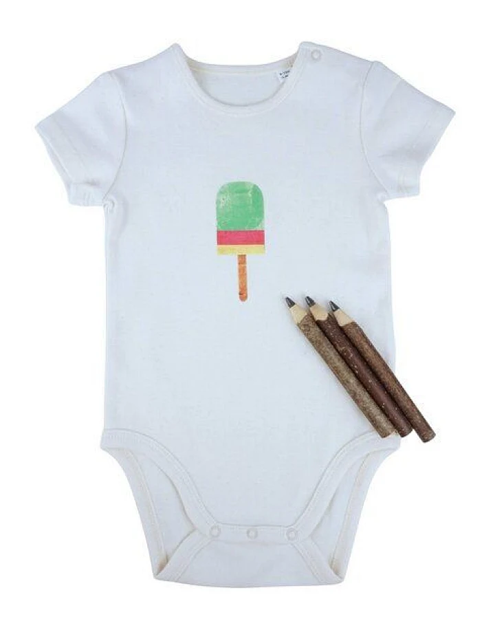 Meladi Kinder Baby-Body aus Biobaumwolle - Eis am Stiel auf Natural Raw