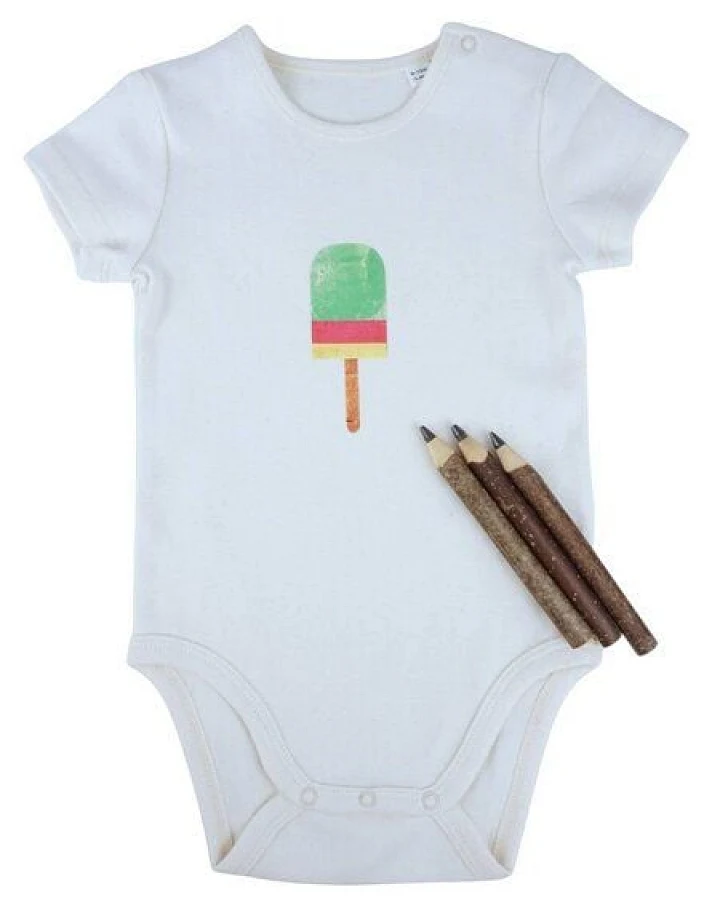 Meladi Kinder Baby-Body aus Biobaumwolle - Eis am Stiel auf Natural Raw