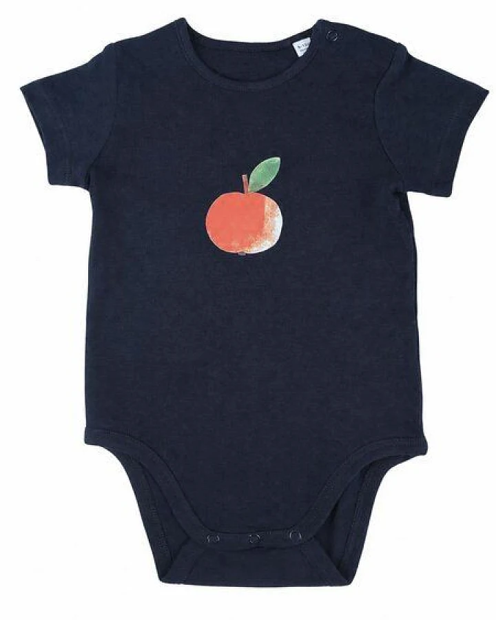MELAdi Kinder Baby - Body aus Biobaumwolle - Apfel auf Navy Blau