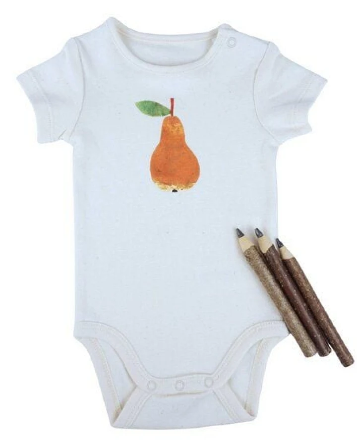 Meladi Kinder Baby-Body aus Biobaumwolle - Birne auf Natural Raw